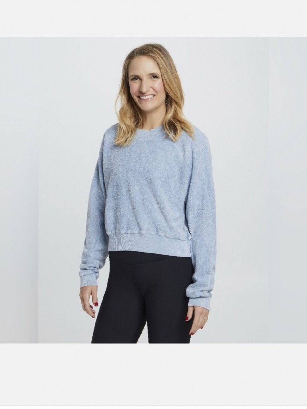 SoulCycle Reverse French Terry Laura Crop Sweatshirt Blue Mineral Wash XS NWT